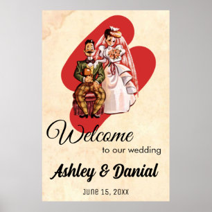 Poster Vintage Retro Romantic Bride Groom Rustic Wedding