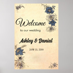 Poster Vintage Retro Rustique Vieux Botanique Mariage Flo