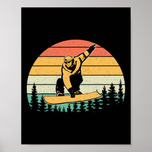 Poster Vintage Retro Snowboardeur Silhouette Snowboard