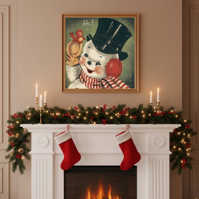 Poster Vintage Retro Snowman Holiday (Vintage Retro Snowman Holiday Poster)
