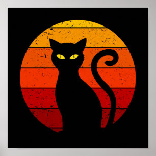 Poster Vintage Retro Sunset Halloween Chat Noir I