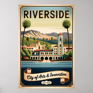 Poster Vintage Riverside Californie Ville des Arts Rétro