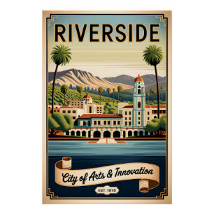Poster Vintage Riverside Californie Ville des Arts Rétro