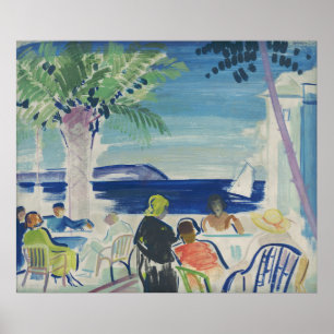 Poster Vintage Riviera Print, Palmier Et Mer