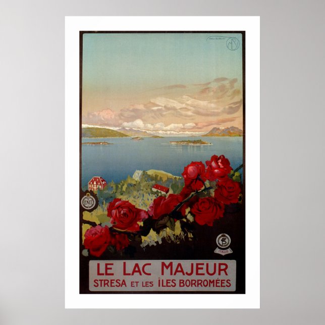 Poster Vintage romantique Lac Majeur Italie Voyage (Devant)