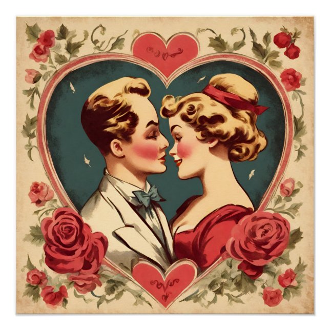 Poster Vintage Romantique Saint Valentin Couple (Devant)