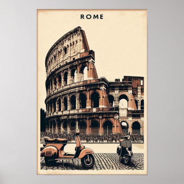 Poster Vintage Rome Vespa et Colisée (Devant)