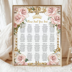 Poster Vintage rose pâle Quinceañera 16 places