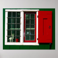 Vintage Rouge Vert Blanc Hollandais Fenêtre Folklo