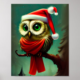 Poster Vintage Rustic Père Noël Owl Noël
