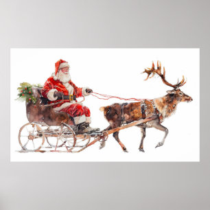 Poster Vintage santa claus dans la neige