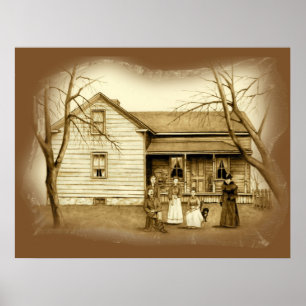 Poster vintage : Sepia Dessin Famille Agritouristi