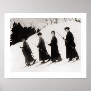 Poster Vintage ski  image, Four Japanese ladies
