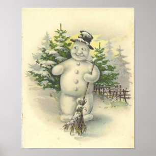 Poster Vintage Smiling Snowman Card