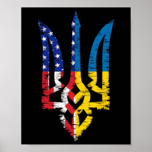 Poster Vintage Soutien Ukraine Drapeau Américain Tr Ukrai