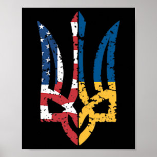 Poster Vintage Soutien Ukraine Drapeau Américain Tr Ukrai