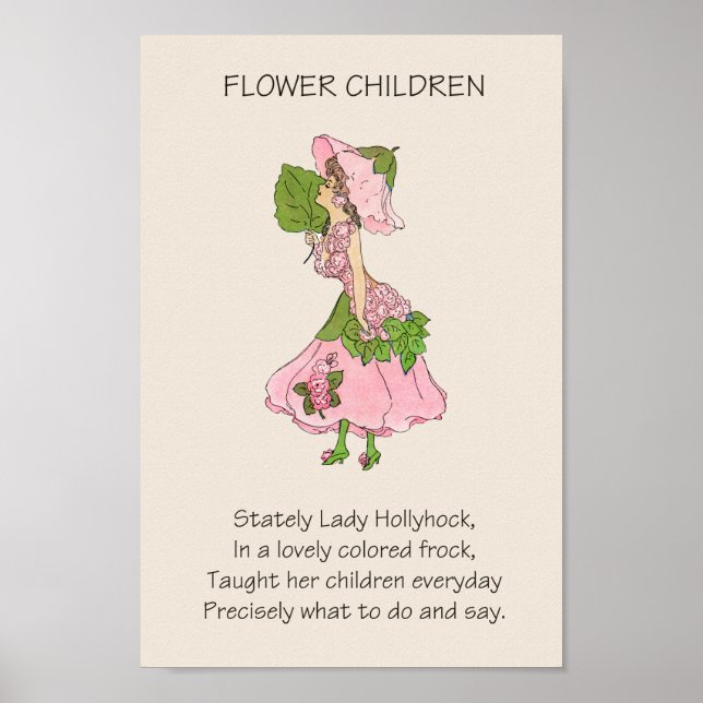 Poster Vintage Storybook Flower HOLLYHOCK (Devant)