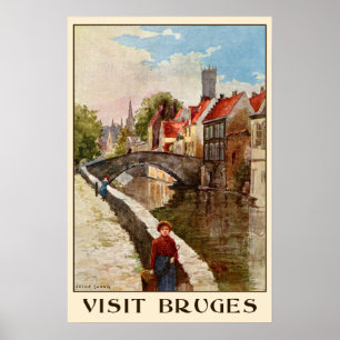 Poster Vintage style rétro Bruges voyage ad