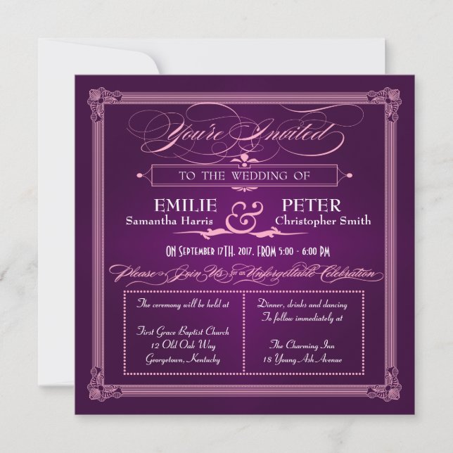 Poster vintage Style Violet Mariage Invitations (Devant)