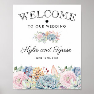 Poster Vintage Succulent Floral Welcome Mariage
