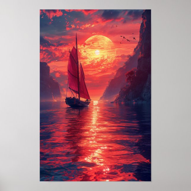Poster vintage Synthwave Sailboat (Devant)
