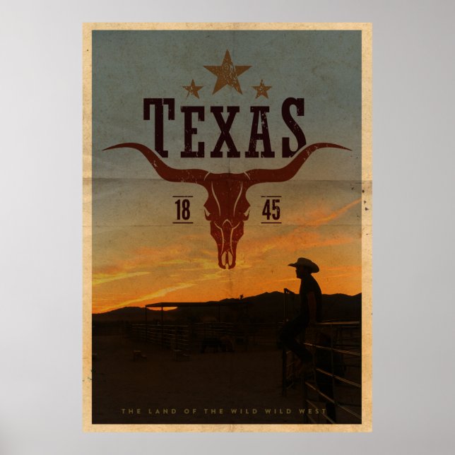 Poster vintage Texas Cowboy Travel (Devant)