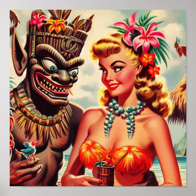 Poster Vintage Tiki Pin-up (Devant)