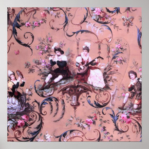 Poster Vintage Toile rose Victorien Style Floral
