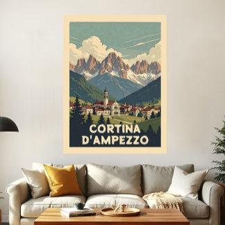 Poster Vintage Travel Cortina d'Ampezzo Retro Landscape