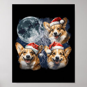 Poster Vintage Trois Corgis Chien De Noël Père Noël Howli