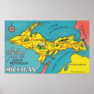 Poster Vintage Upper Peninsula Michigan Travel