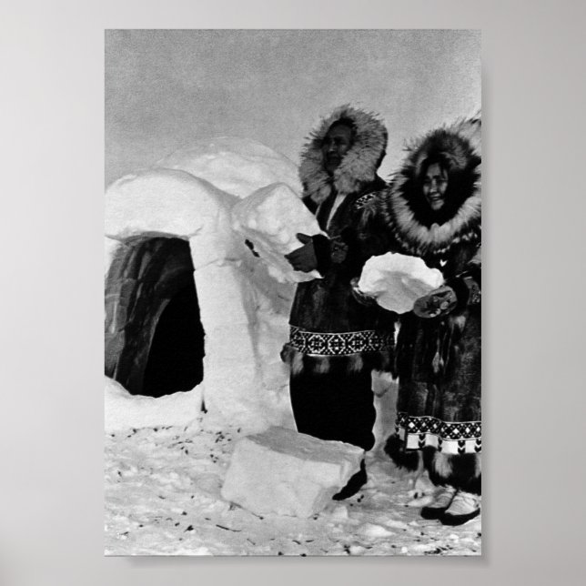 Poster Vintage USA Alaska igloo builders (Devant)