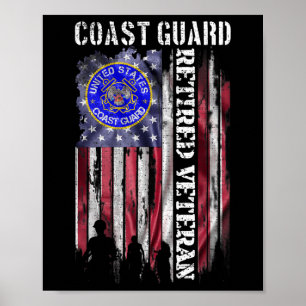 Poster Vintage Usa American Flag Coast Guard Proud retire