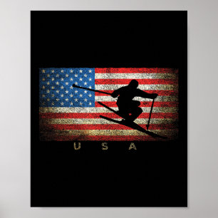 Poster Vintage Usa Ski Drapeau Américain Clic Femmes Fill