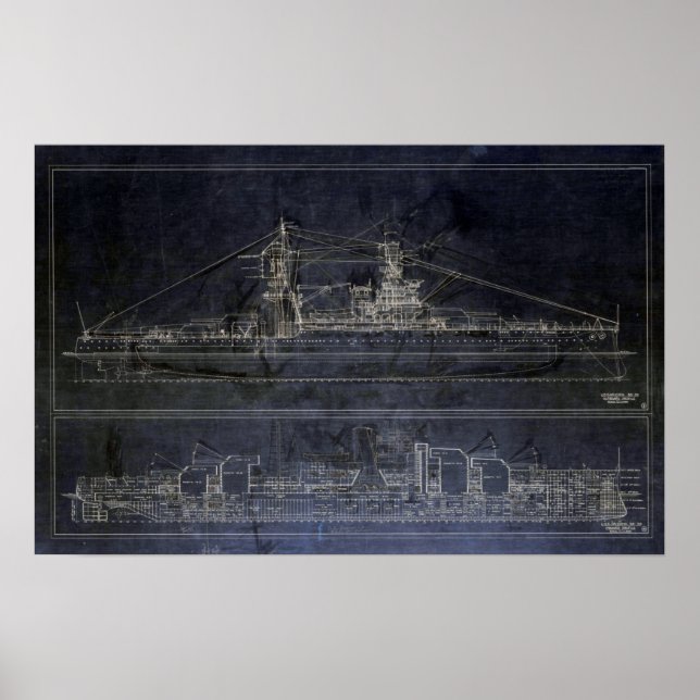Poster Vintage USS Arizona Blueprints (Devant)
