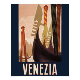 Poster Vintage Venezia Italie Voyage Art Venise Gondole