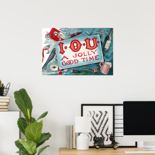 Poster Vintage Vices Party, Jeu Boire Fumer