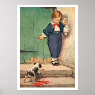 Poster vintage Victorian Boy, Puppy Art
