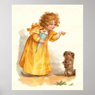 Poster Vintage Victorian Girl and Dog par Frances Brundag