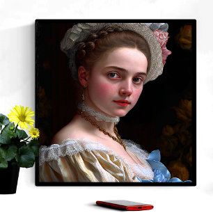 Poster Vintage Victorian Lady Casquette Flower Rose