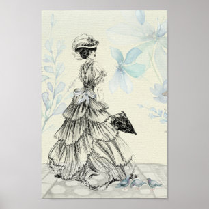 Poster Vintage Victorienne Élégante Dame En Bleu