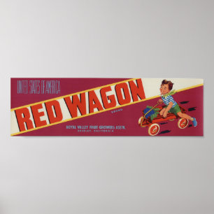 Poster Vintage Vieux Étiquettes de Fruit Rouge Wagon
