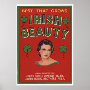 Poster Vintage Vieux Irlandais Beauté Fruit Crate Étiquet