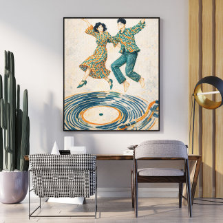 Poster Vintage Vinyl Record Dance Illustration, Retro