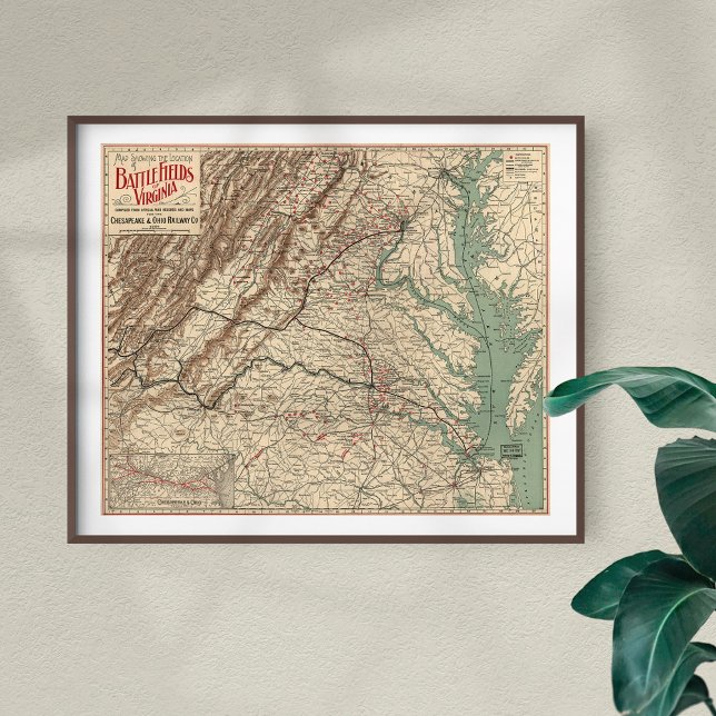 Poster Vintage Virginia Civil War Battlefields Map 1895 (Créateur téléchargé)