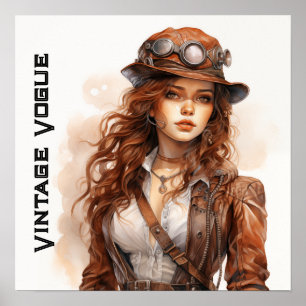 Poster Vintage Vogue Steampunk Jeune Femme Rétro