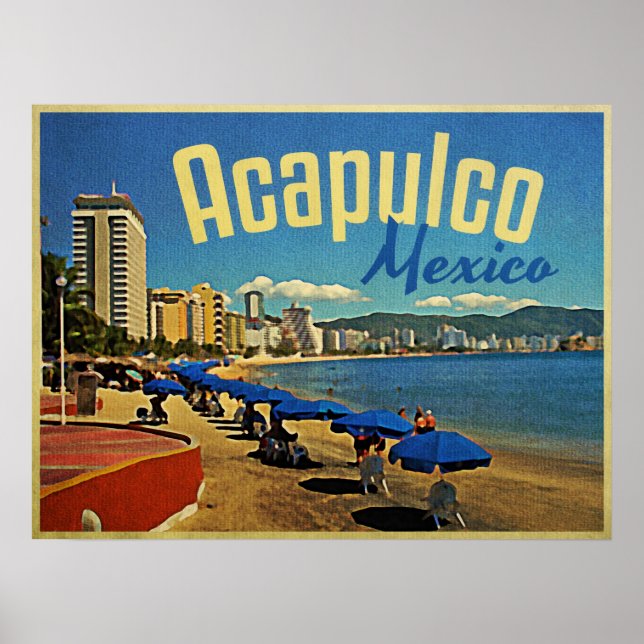 Poster Vintage voyage Acapulco Mexique (Devant)