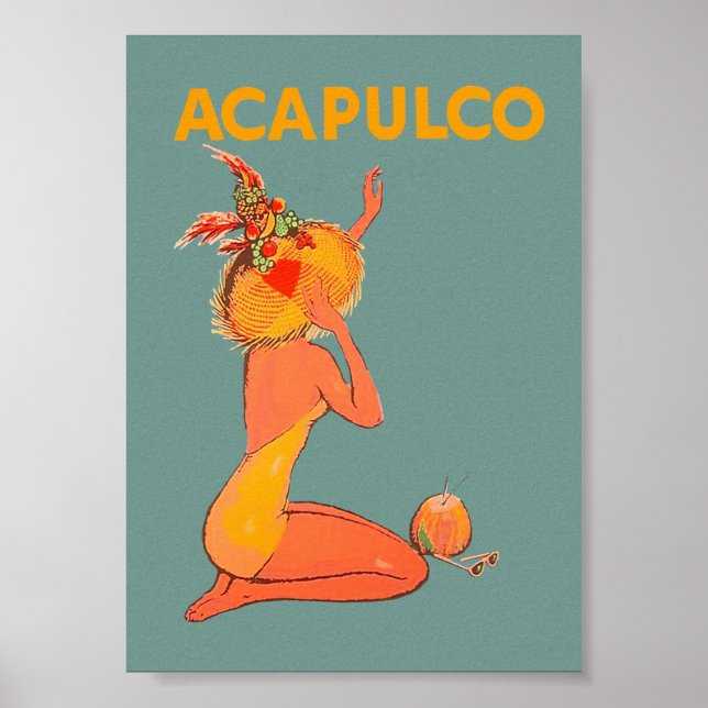 Poster Vintage voyage Acapulco Mexique (Devant)