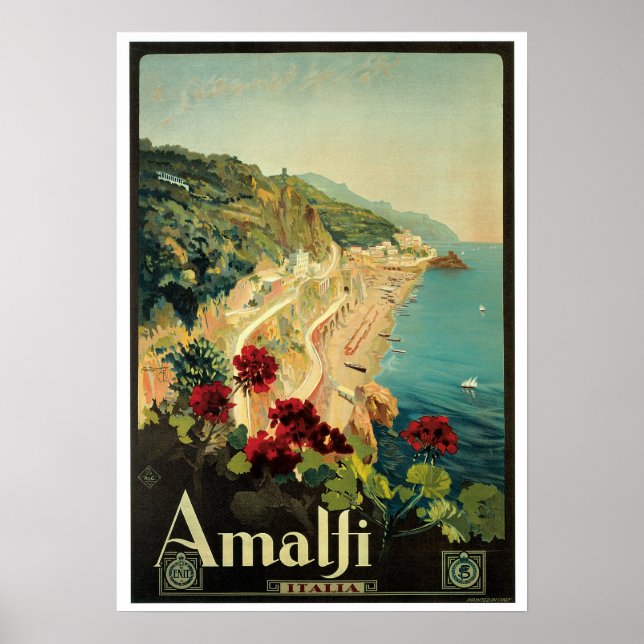 Poster Vintage voyage, Amalfi Italie (Devant)