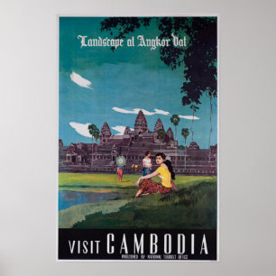 Poster Vintage voyage Angkor Wat Cambodia